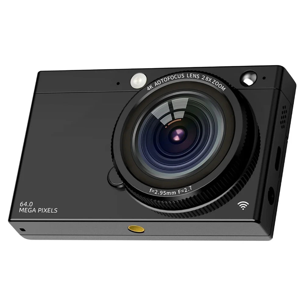 D7 Student Digital Camera 64MP HD CCD WiFi 4K Video Recorder Card Camera with 128GB Memory Card - Black - 1