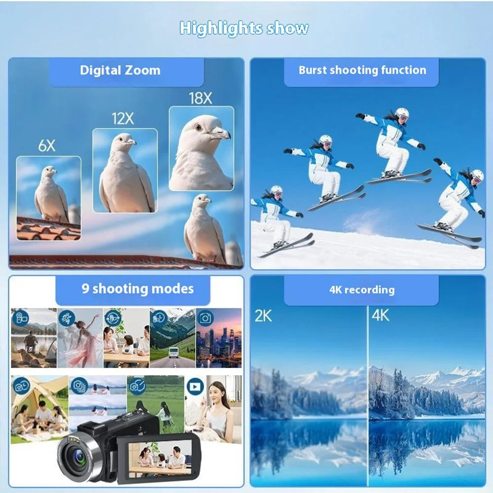 Handheld DV 4K Ultra 80MP Digital Camera with 32GB TF Card / 2 Batteries for Outdoor Travel 18X Digital Zoom 3.0 Inch IPS Screen Camcorder - 4