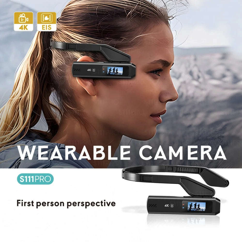 S111PRO First Person View Wearable Camera 0.96 Inch IPS Screen 4K Video Recording Head-Mounted Action Camera for Cycling Fishing - Black - 2