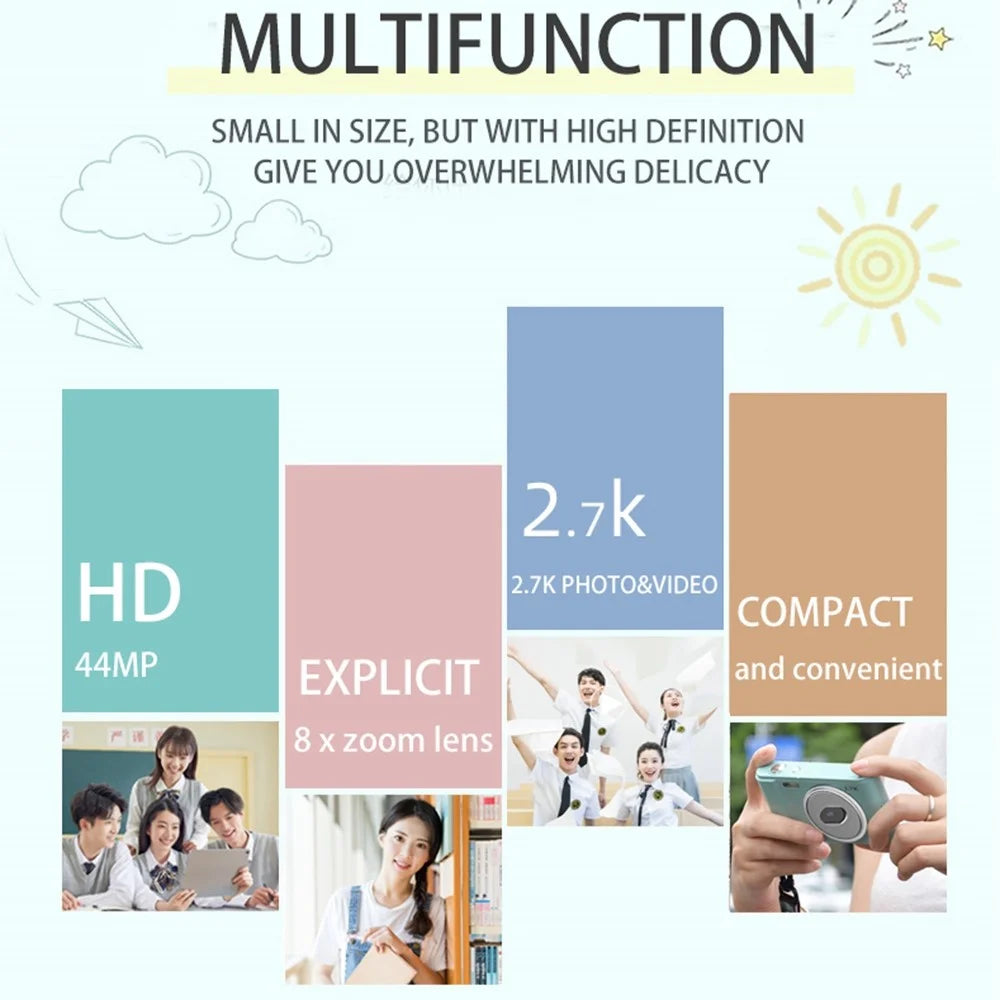 M2 Small HD Digital Camera 2.4 inch IPS Screen Portable Camera Support TF Card for Beginners - Pink - 2