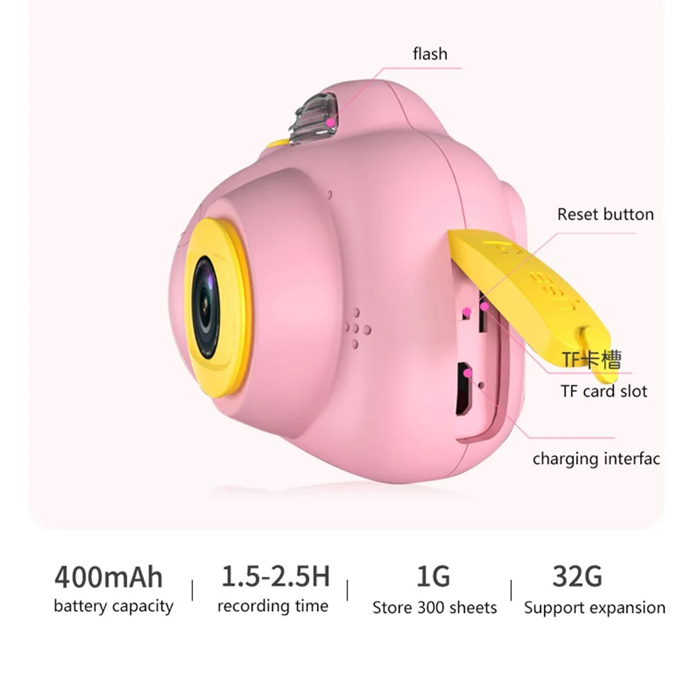 D6V 2.0 inch Screen Children Camera Toy Rechargeable Dual Lens DSLR Camera Camcorder Kids Gift (No Memory Card) - Pink - 5