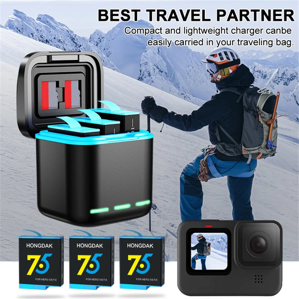 GP-810 For GoPro Hero 5 / 6 / 7 / 8 Rechargeable 3-Battery Charger Station Storage Case - 3