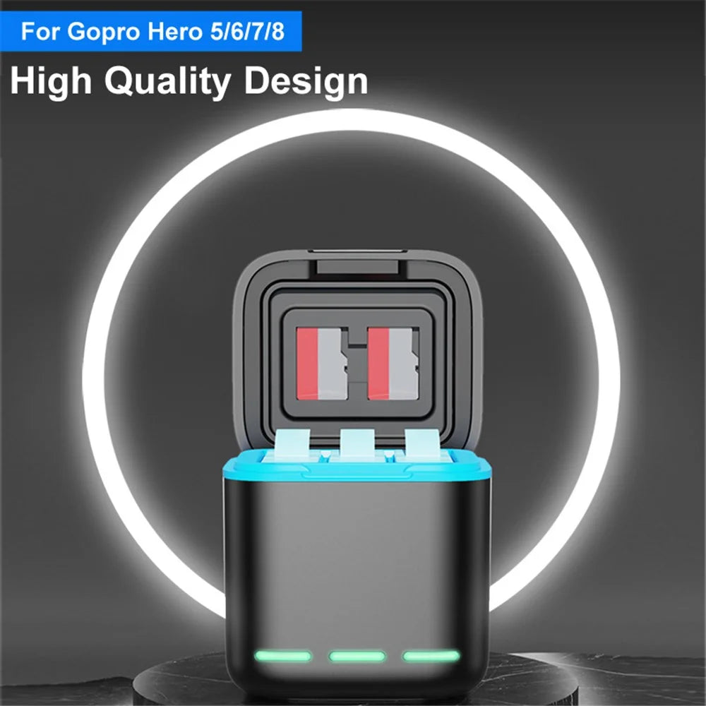 GP-810 For GoPro Hero 5 / 6 / 7 / 8 Rechargeable 3-Battery Charger Station Storage Case - 4