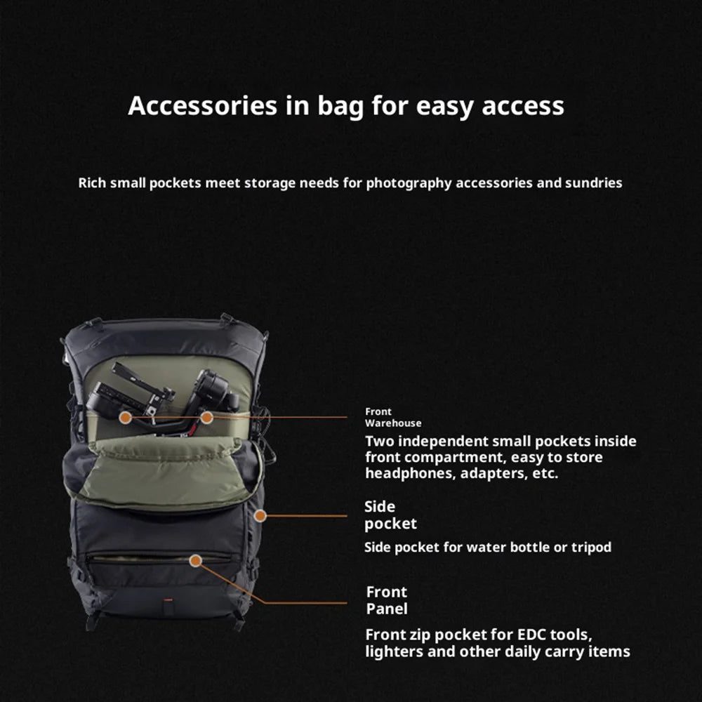PGYTECH OnePro Focux DSLR Camera Photography Backpack 25L Travel Bag with External Compartment for Outdoor Hiking - Deep Space Black - 7