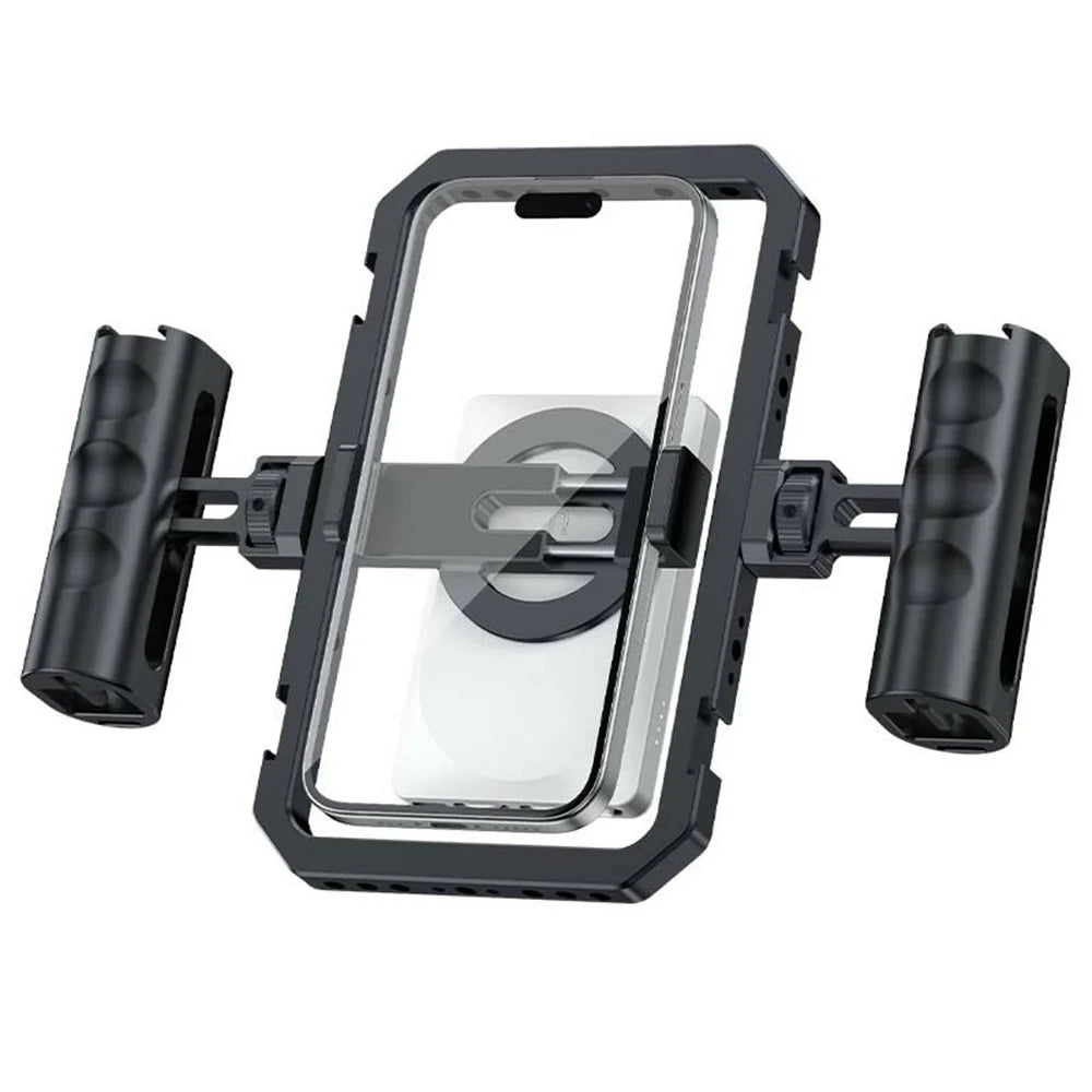 SCG-P03 Aluminum Alloy Smartphone Video Rig Stabilizer Frame Dual-Handle Magnetic Camera Cage 61 - 85mm Clip Range - 2