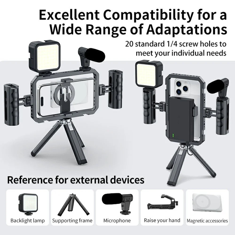 SCG-P03 Aluminum Alloy Smartphone Video Rig Stabilizer Frame Dual-Handle Magnetic Camera Cage 61 - 85mm Clip Range - 7