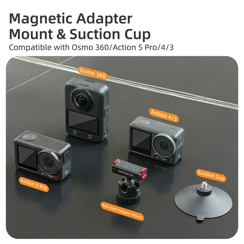 SUNNYLIFE SC114 Magnetic Quick Release Ball Joint Suction Cup Mount for DJI Osmo 360 / Action 5 Pro / 4 / 3 Camera - 3