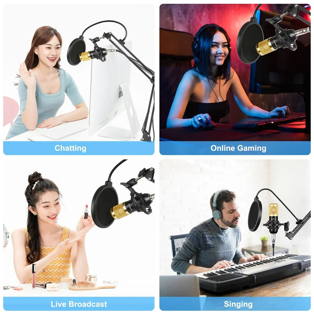 PULUZ PU612B Professional Studio Condenser Microphone USB Sound Card Set with Folding Arm Stand/Shock Mount for Live Streaming Recording Songs - 6