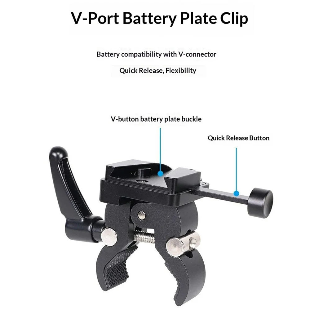 LB16 Aluminum Alloy Camera Clamp V-Lock Mount Quick Release Adapter for V-Port Battery Plate - Black - 5