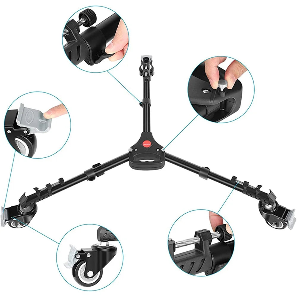 NEEWER NW-600 Large Size Photography Tripod Stretchable Pulley Stand Mute 3 Wheels Aluminum Alloy Pulley Base - 6