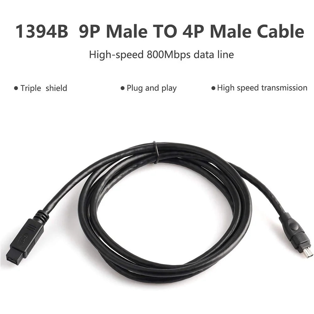 JUNSUNMAY 1.8m IEEE 1394 FireWire 800 9Pin to 400 4Pin Data Cable Adapter for MacBook Camera - 4