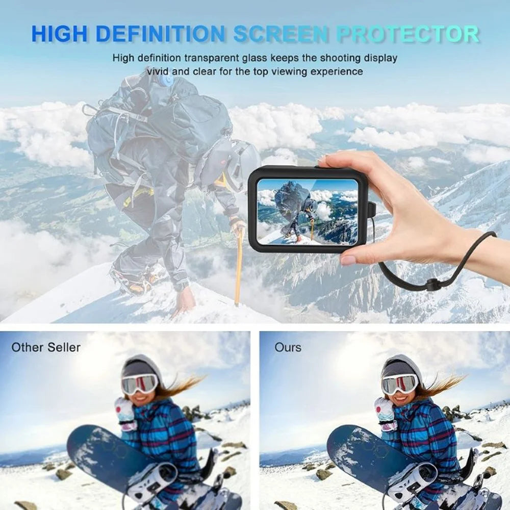 For GoPro Hero 9 / 10 / 11 / 12 Camera Soft Silicone Case Protector Body Sleeve Cover + Tempered Glass Screen Film + Lens Cap - 3