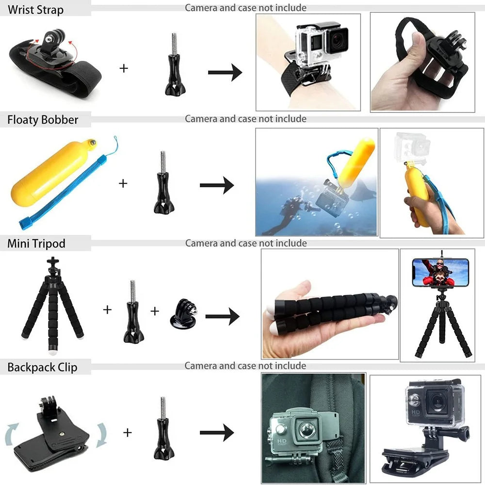 48-in-1 for GoPro Sports Camera Accessories Kit Outdoor Running Cycling Ski Chest Wrist Strap Headband Mount Parts Set - 2