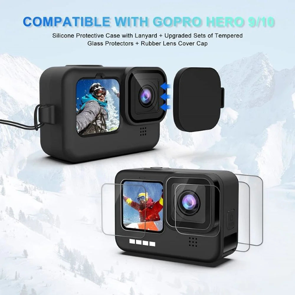 30m Underwater IP68 Waterproof Case for GoPro Hero 12 / 11 / 10 / 9 Silicone Cover Storage Bag Tempered Glass Film Set - 2