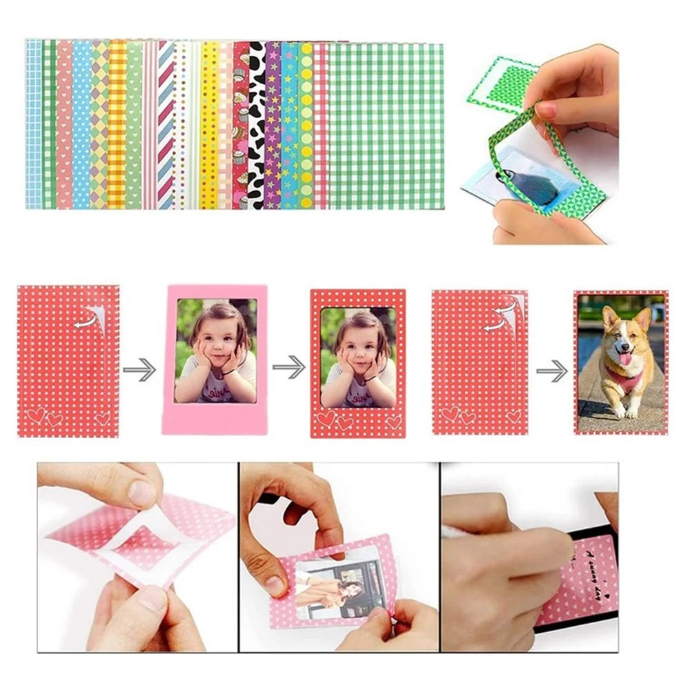 Colorful Bundle Kit Accessories Set for Fuji Instax Mini 12 11 9 8 Film Stickers+Desk Frames+Hanging Frame+Strap - 2