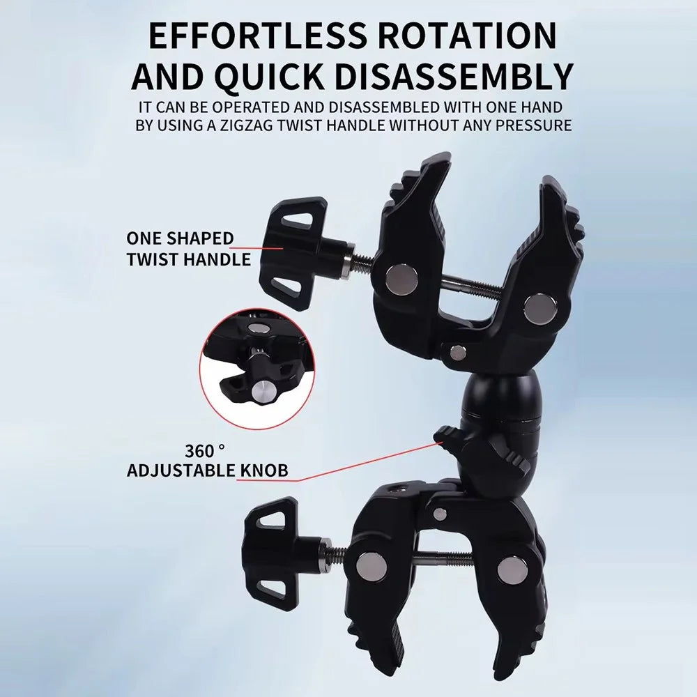 Z074 Double Camera Clamp Crab Plier Clip Bracket Mount Monitor Magic Arm Double Ball Head Adapter - 7