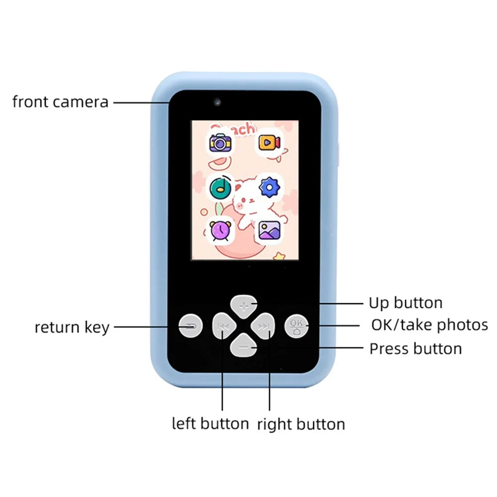 KDC-0027A 2.4-inch Screen Kids Camera Built-in Games Creative Filters Rechargeable HD Digital Camera Toy - Blue - 6