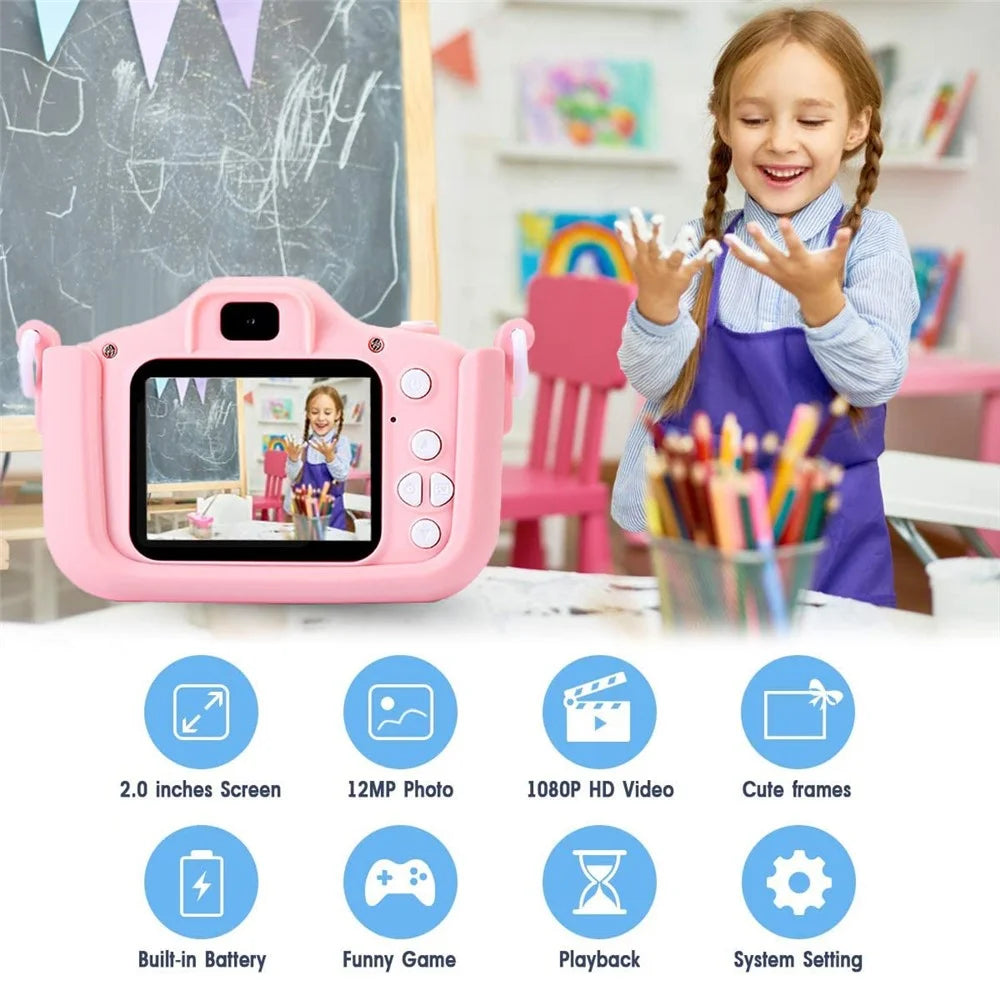 M8 2.0 Inch HD Dual Camera Digital Children Camera with Photo Video Game Support TF Card - Pink - 3