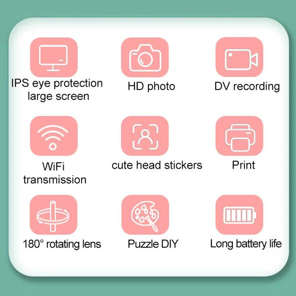 F11 Children WiFi Print Camera Thermal Printing Instant Camera 3.5 inch HD Kids Mini Camera - Pink - 2