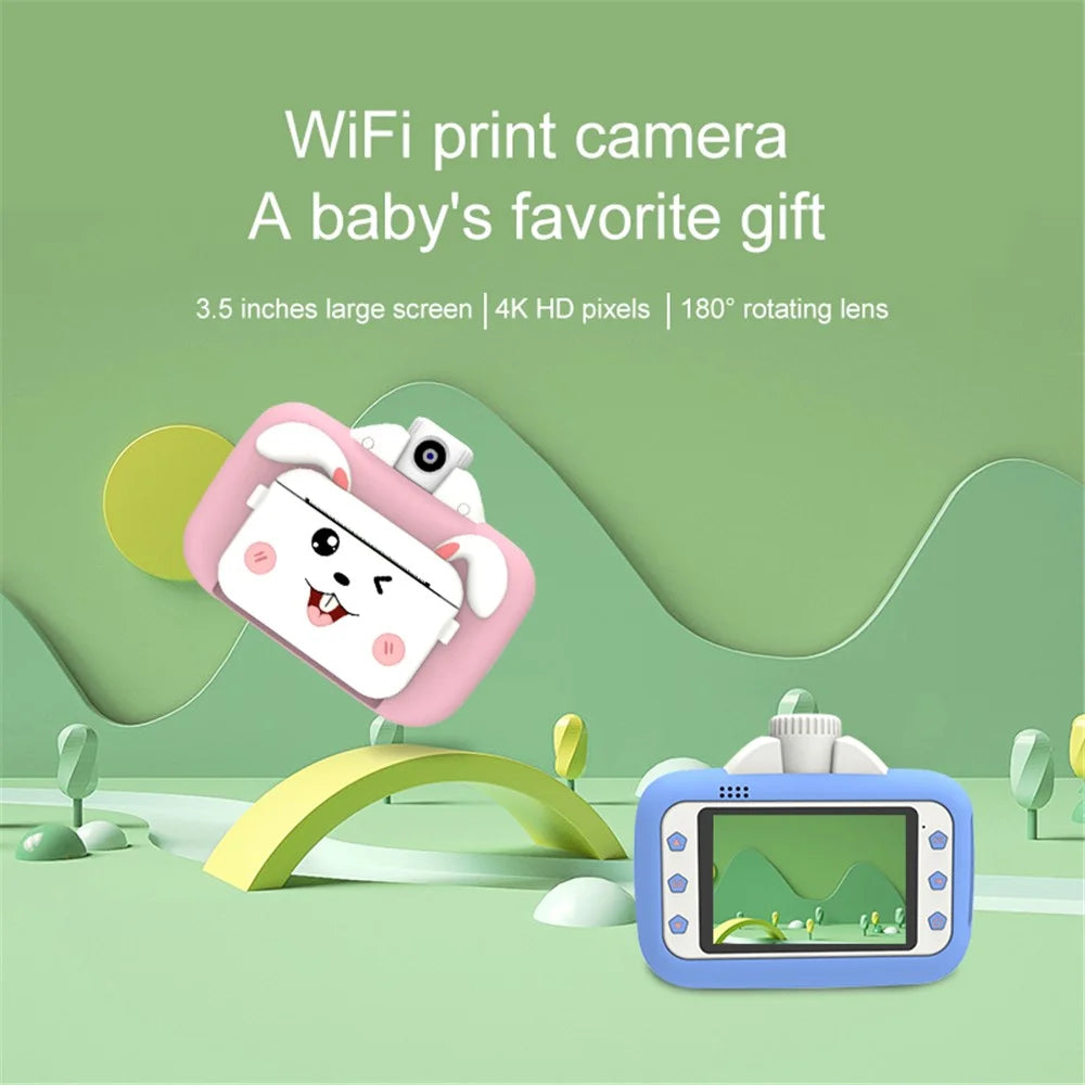 F11 Children WiFi Print Camera Thermal Printing Instant Camera 3.5 inch HD Kids Mini Camera - Pink - 4