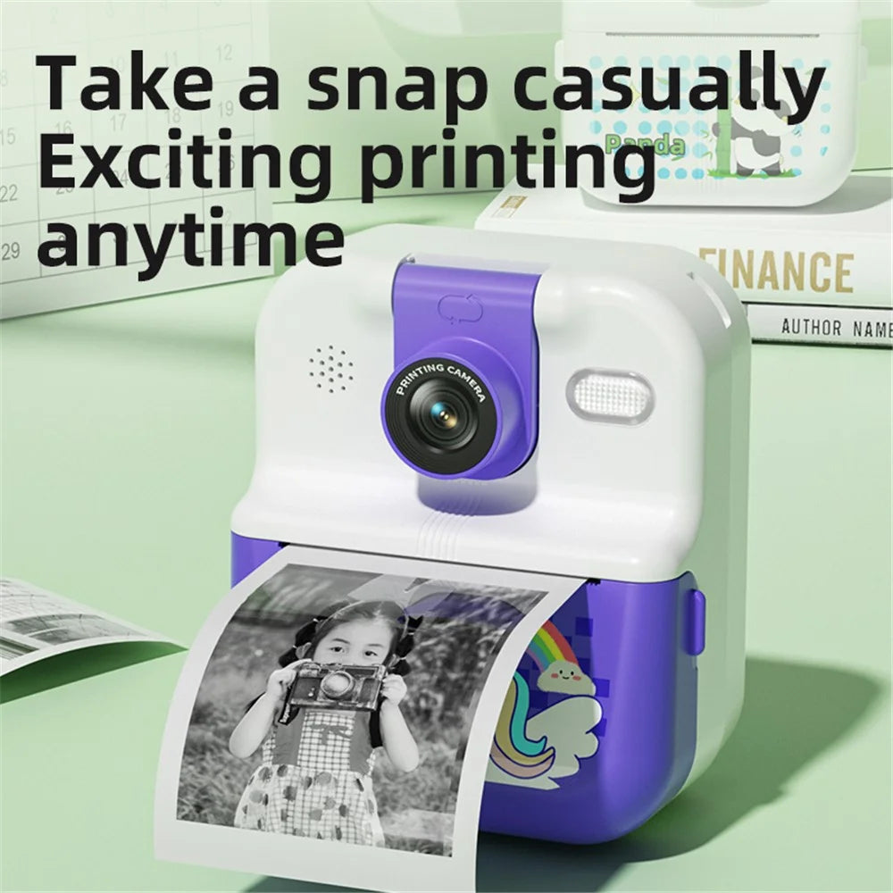 P02 2.4 Inch Instant Print Camera Cartoon Animal Pattern Flip Lens HD Camera for Kids with 32GB Card + Card Reader - Pink - 4