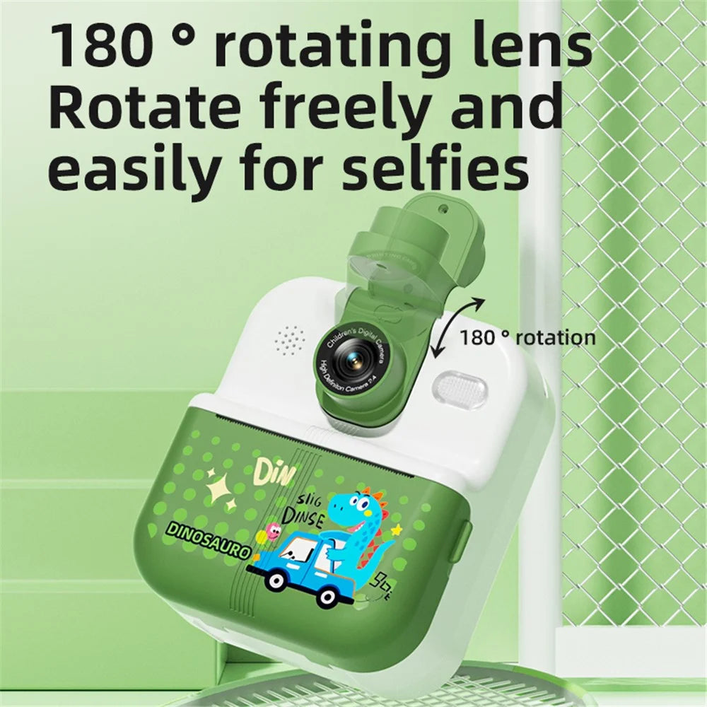 P02 2.4 Inch Instant Print Camera Cartoon Animal Pattern Flip Lens HD Camera for Kids with 32GB Card + Card Reader - Pink - 5