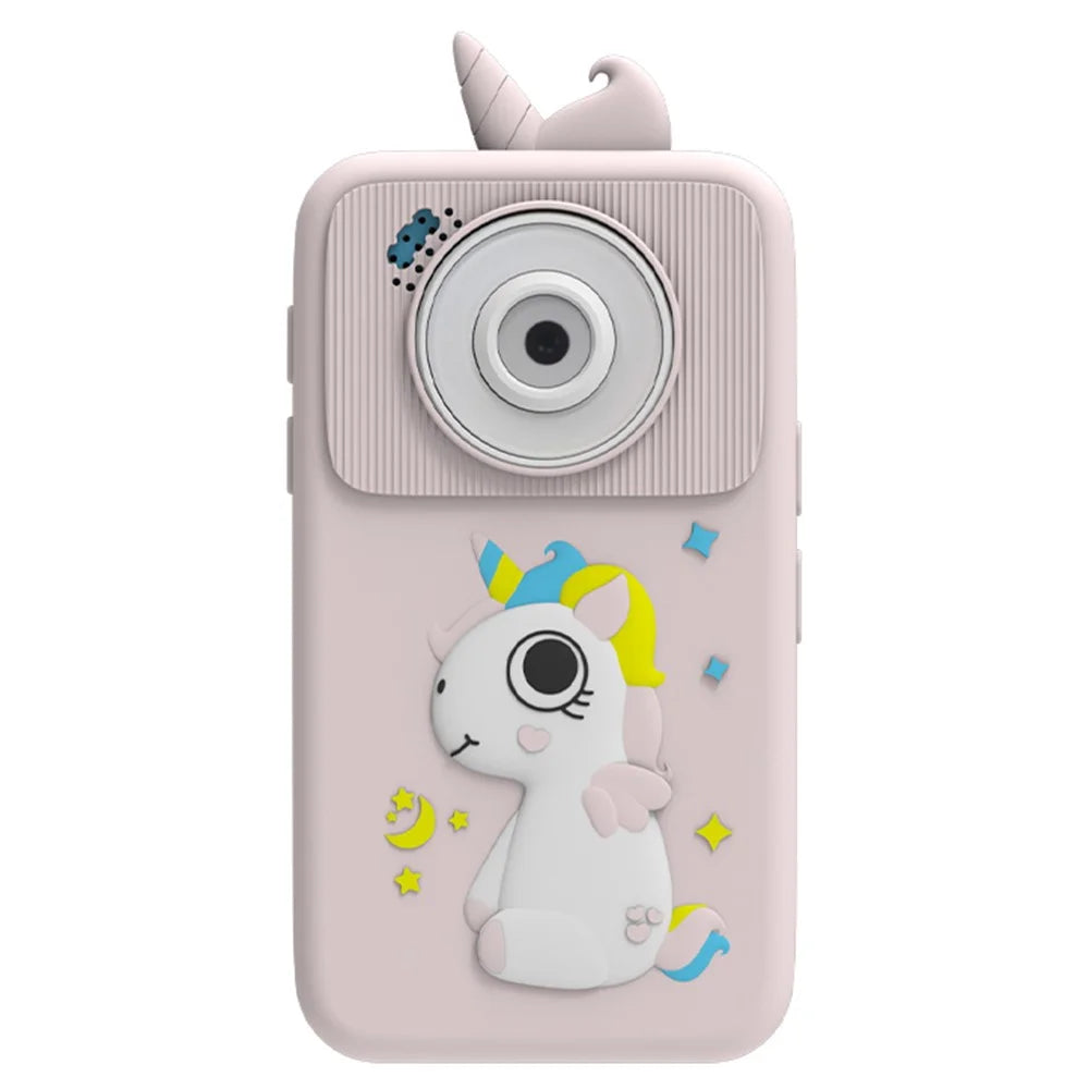 D16 2.8 Inch HD Screen Dual Lens Kids Camera Toddler Learning Phone Toy with 32GB Memory Card - Pink / Unicorn - 2