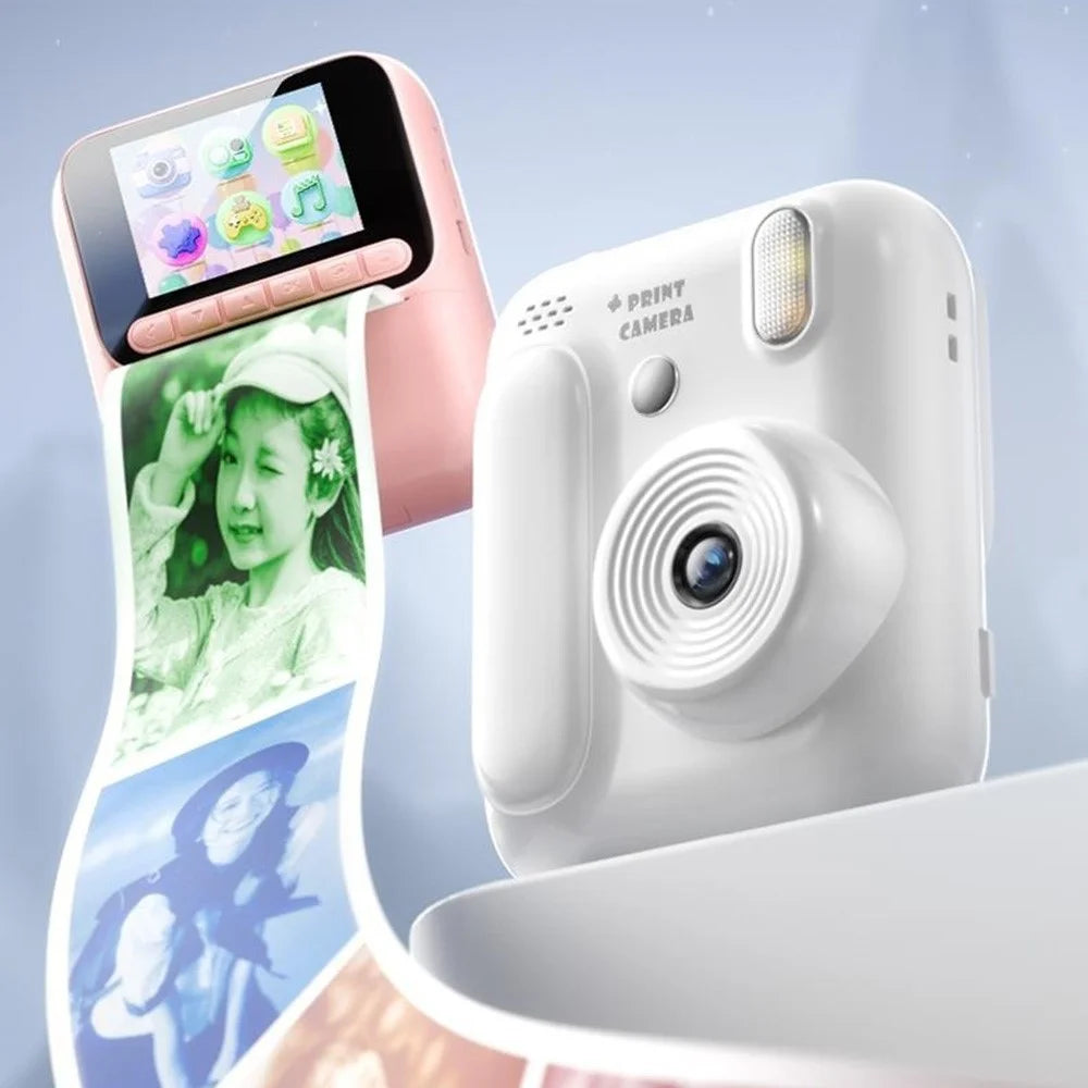 Z700 2.4 Inch IPS Screen Instant Print Camera for Kids HD Photo Video Recorder Support Single Color Print - White - 2