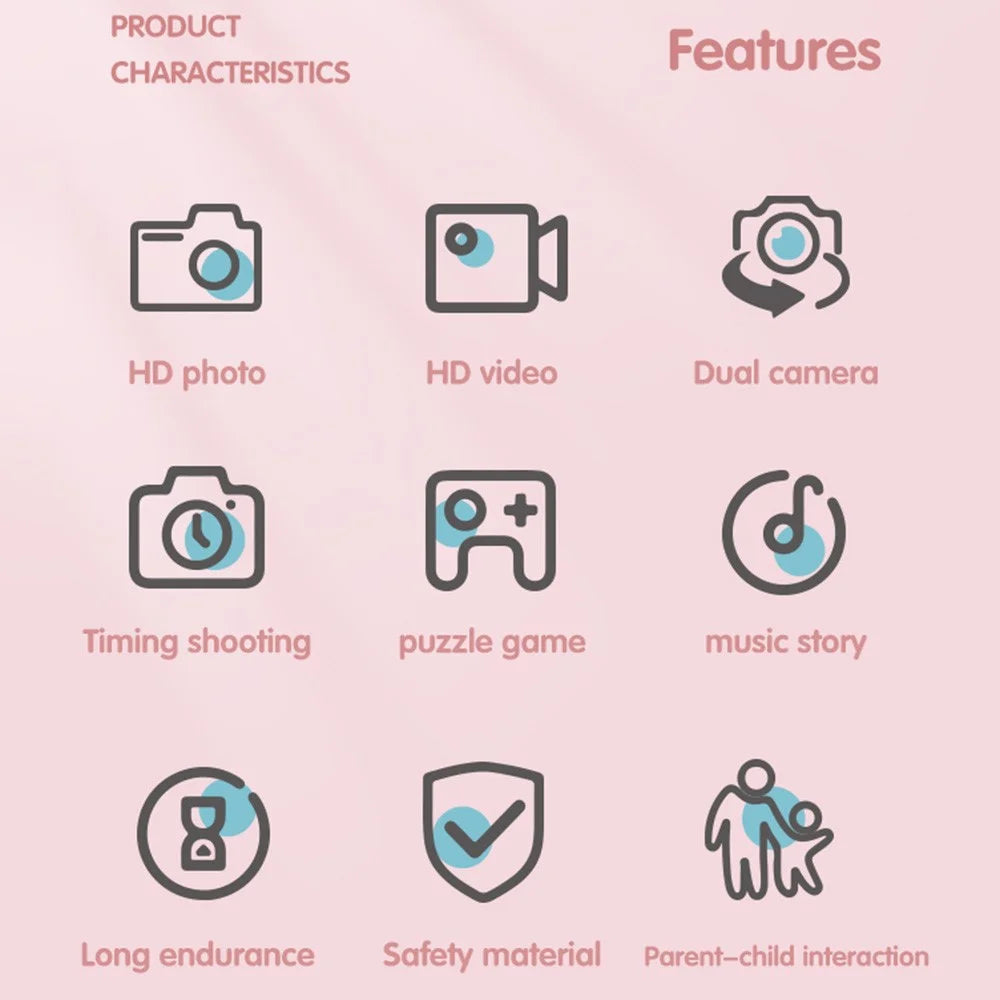 T5S Cartoon Cat Digital Camera 2.0 Inch IPS Screen HD Dual Lens Video Recorder for Kids, with 32GB Card + Card Reader - Pink - 3