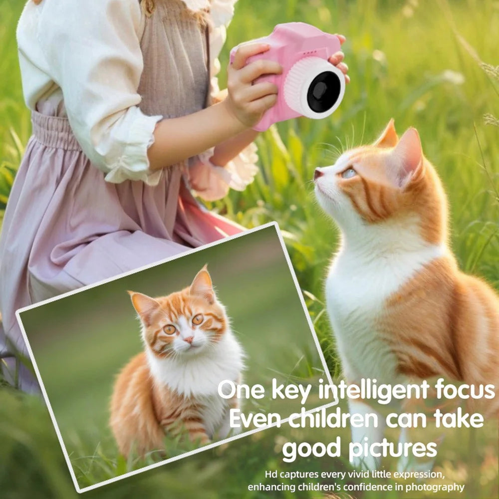 T5S Cartoon Cat Digital Camera 2.0 Inch IPS Screen HD Dual Lens Video Recorder for Kids, with 32GB Card + Card Reader - Pink - 4
