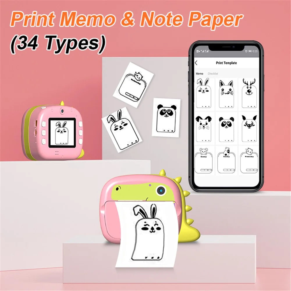 K07 Dinosaur Shape Front / Rear Dual Kids Camera 2.4 Inch IPS Screen WiFi Instant Print Digital Camera - Pink - 5