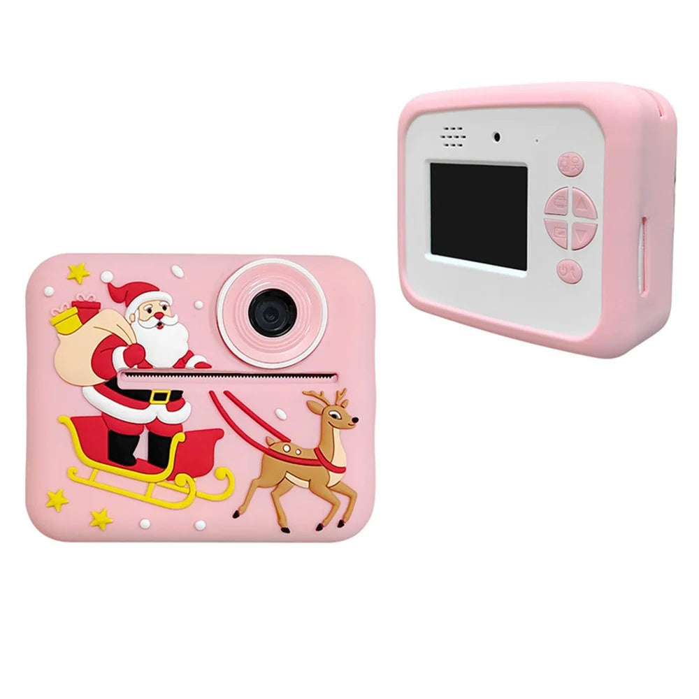 D2A Cartoon Pattern Dual Lens HD Video Recorder 2.4 Inch IPS Screen Portable Instant Print Kids Camera - Pink Santa - 1