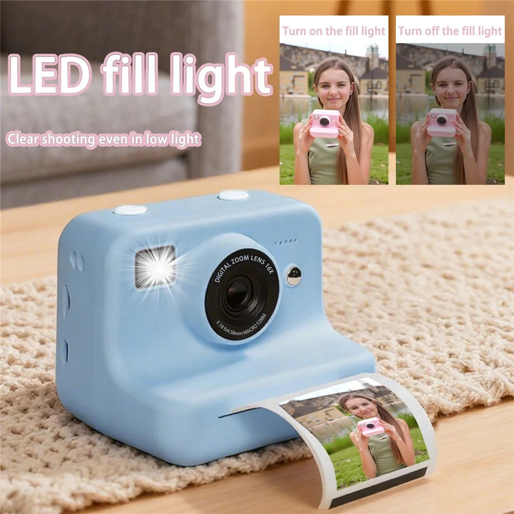 P10 Dual Lens Instant Print Camera for Kids 2.4 Inch IPS Screen Video Recorder, Support Monochrome Printing - Blue - 4