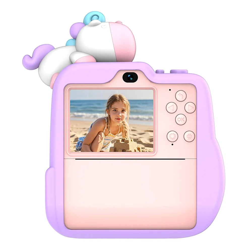 D16S 2.4 Inch Kids Cartoon Camera Instant Print Digital Camera 1080P HD Dual Lens Recording - Pink Unicorn - 2