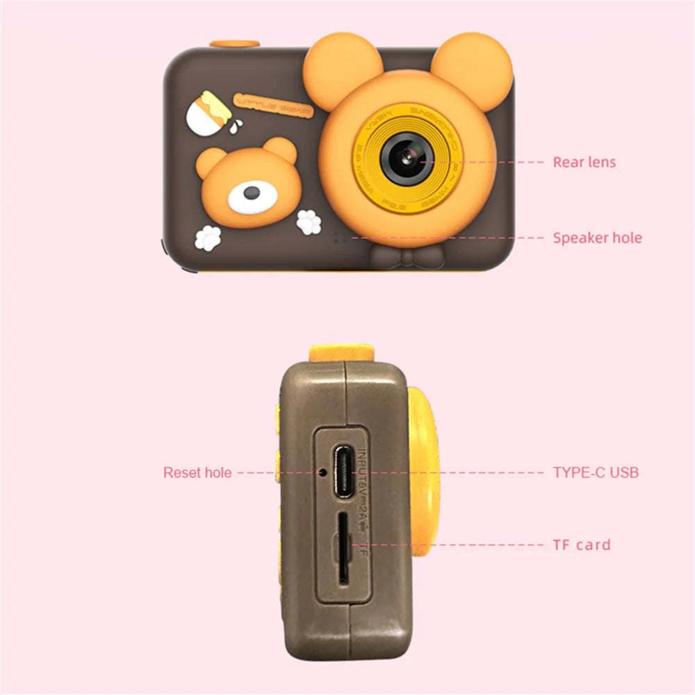 D32 2-inch Screen Children Camera Rechargeable HD Dual Lens Camera Toy with Silicone Cover and Tripod - Brown - 2