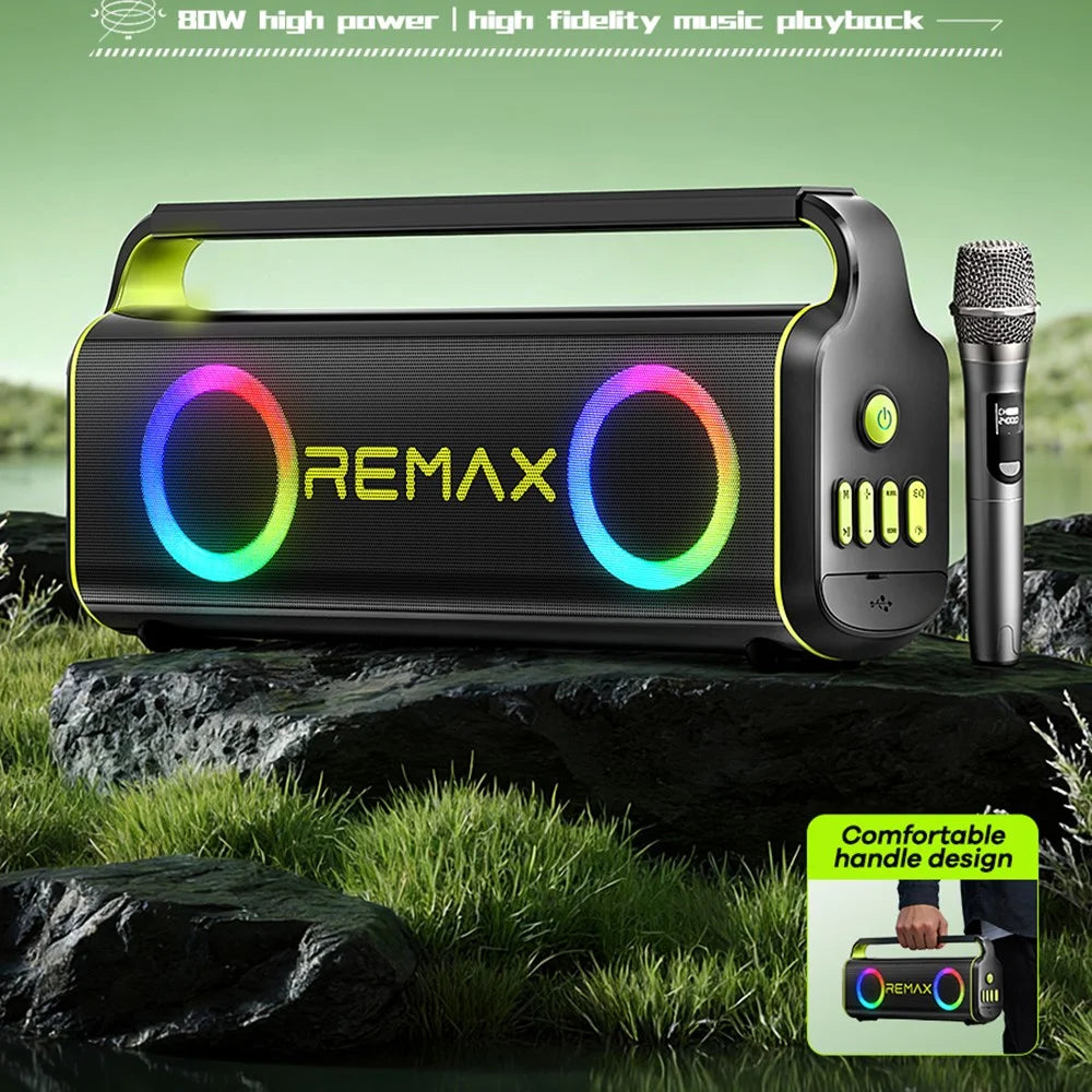 REMAX RB-MB07 Portable Wireless Party Speaker LED Light Bluetooth-Compatible Speaker with Microphone - Black - 2