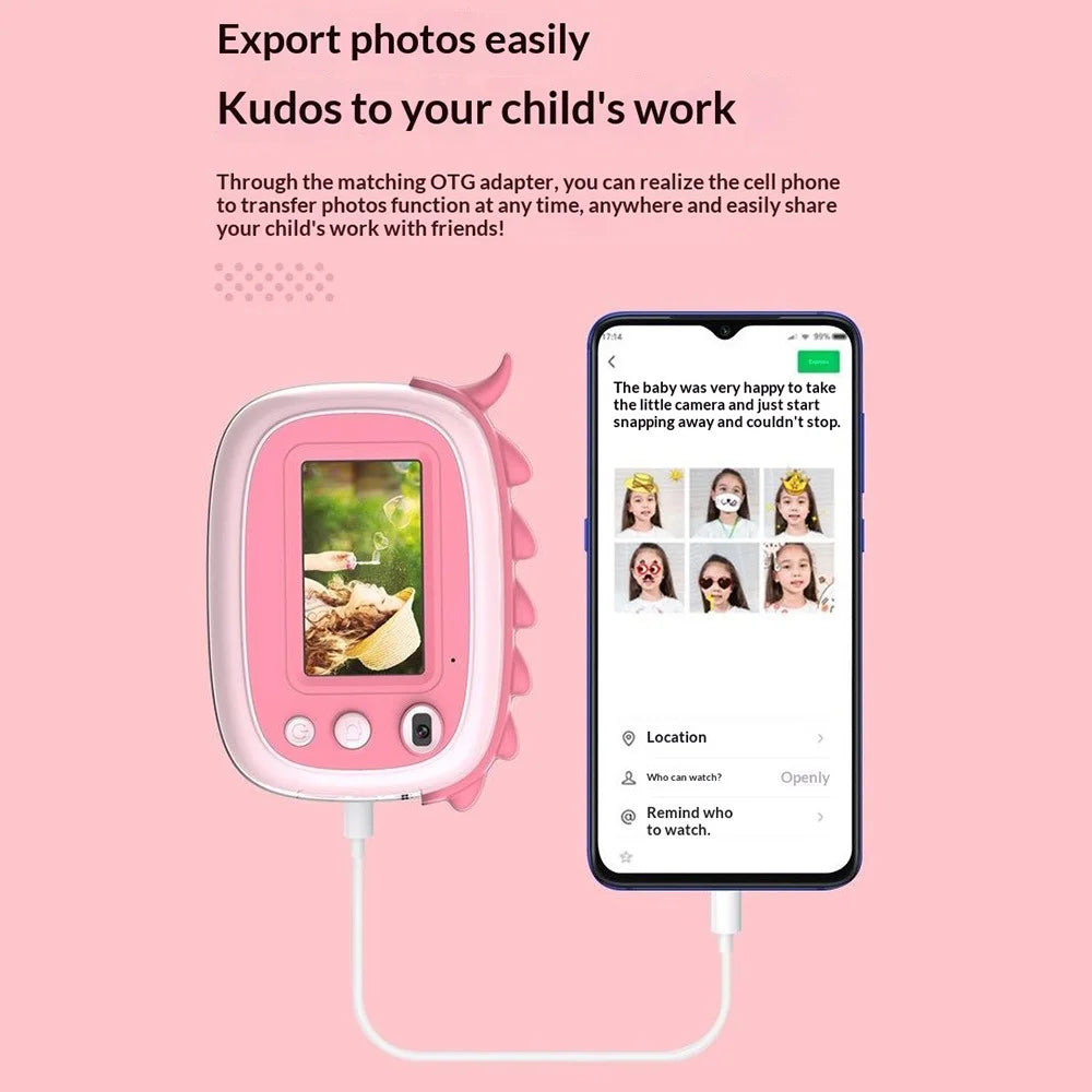 A6 Kids Camera 2800W Dual Lens 3.0 Inch Touch Screen Instant Print Camera for Children - Pink - 7