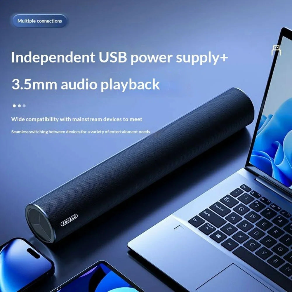 ERAZER W110 Desktop USB Wired Speaker 3.5mm Audio Input 6W Portable Speaker for PC Gaming (Invested By Lenovo) - Black - 3