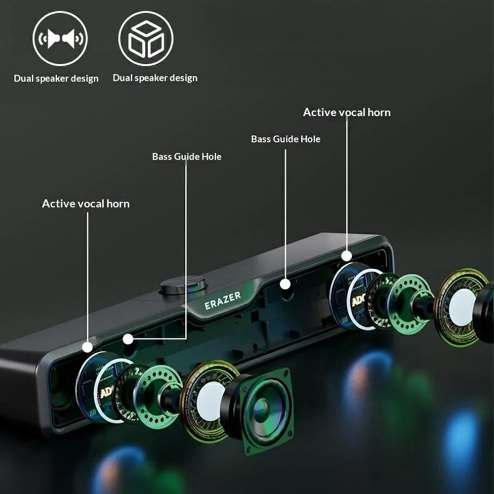 ERAZER W113 Desktop RGB Speaker Bluetooth-compatible 5.4 6W Stereo Sound USB Wired Speaker (Invested By Lenovo) - Black - 2
