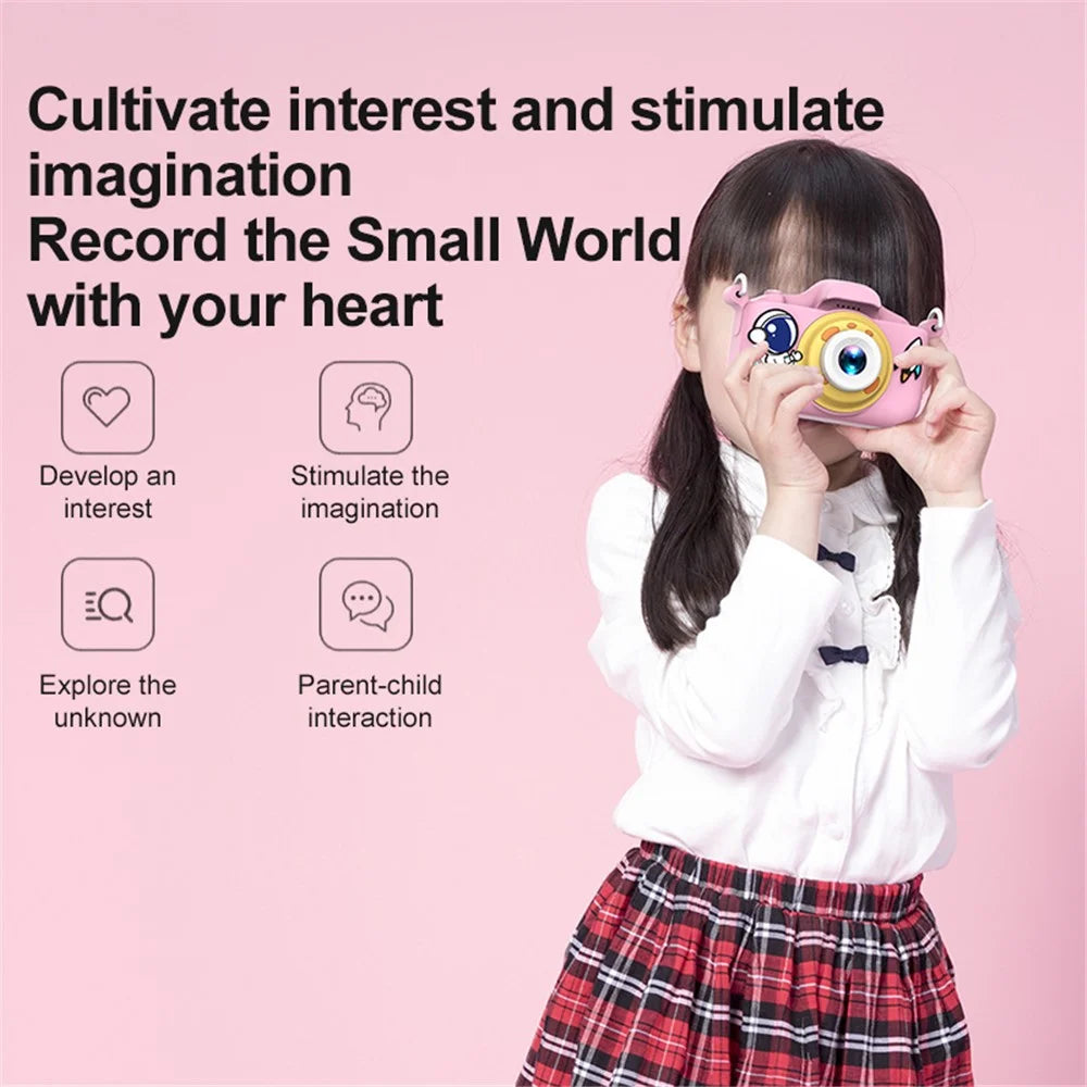 X200 Spaceman Decor Dual-Lens Kid's Educational Camera Mini Size High Definition Children Video Camera Toy for Boys Girls - Pink - 3