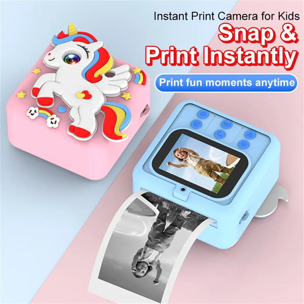 M07 2.4 Inch Kids Instant Printing Camera Dual HD Camera System Cartoon Style Thermal Printing Camera Toy for Children Photography - Unicorn Purple - 2