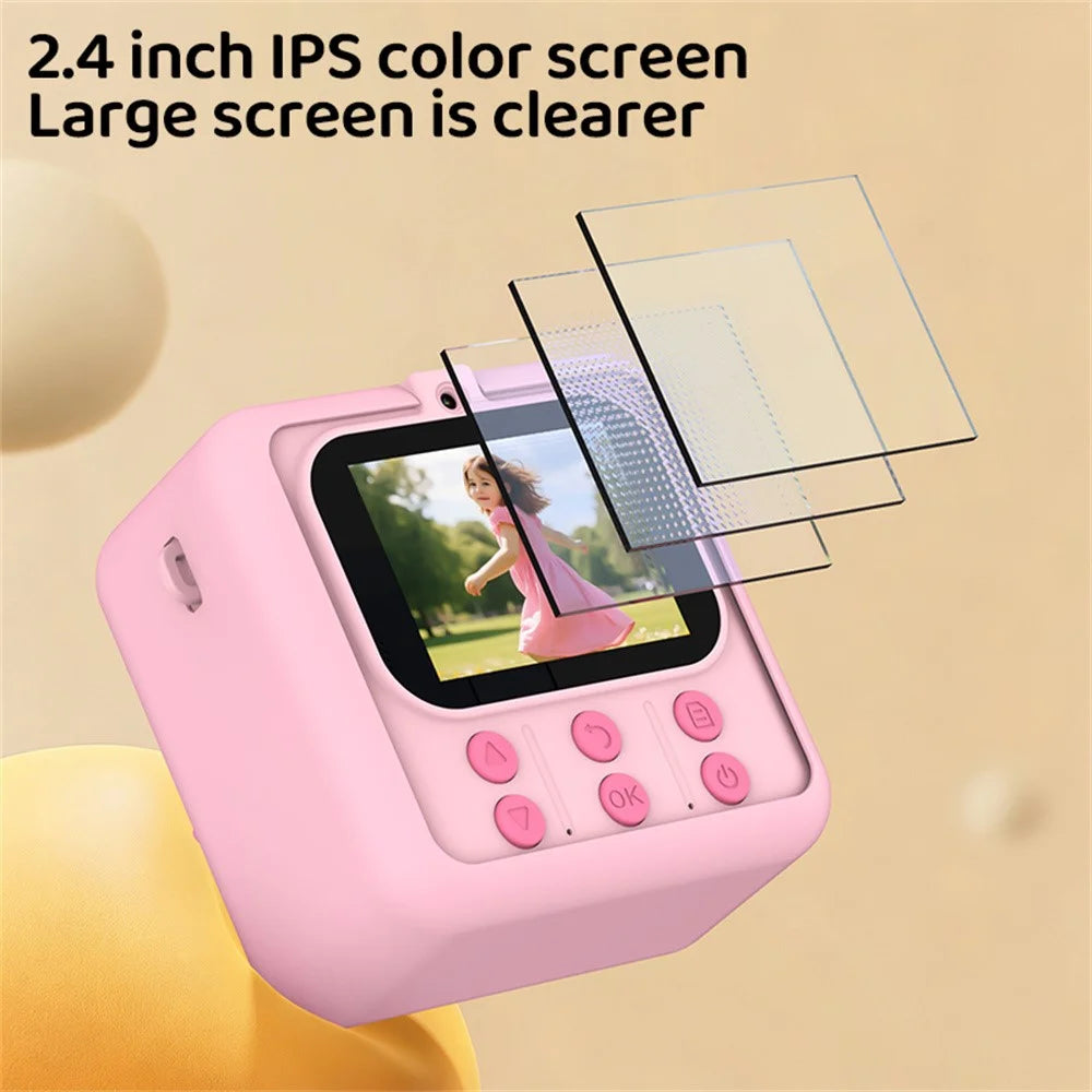 M07 2.4 Inch Kids Instant Printing Camera Dual HD Camera System Cartoon Style Thermal Printing Camera Toy for Children Photography - Unicorn Purple - 5