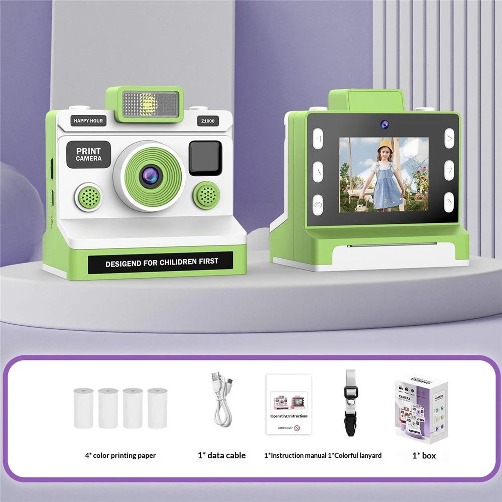 Z1000 Kids 2.8 Inch Instant Printing Camera Dual Lens HD Photo Video Thermal Printer Camera Toy - Green - 7