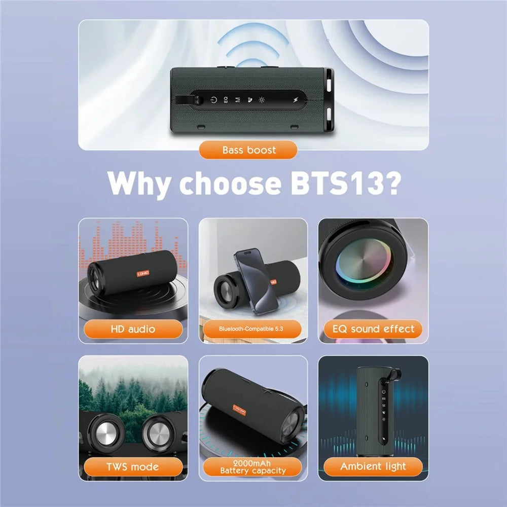 LDNIO BTS13 Bluetooth-compatible 5.3 Speaker 2000mAh RGB Ambient Light TWS Wireless Bass Stereo Wireless Speaker for Outdoor - Black - 2