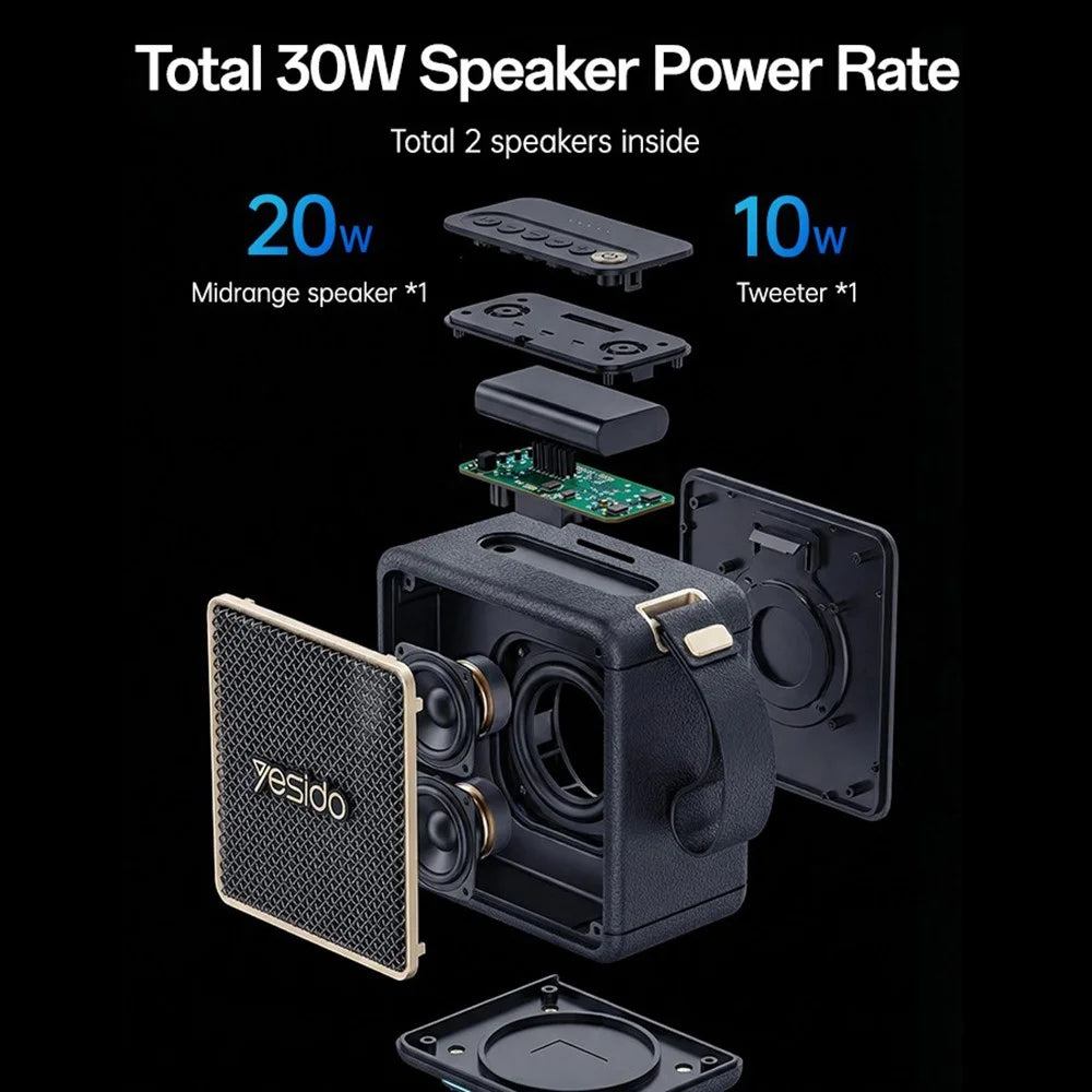 YESIDO YSW47 Bluetooth-compatible 5.3 Speaker 30W IPX6 Waterproof TWS Stereo RGB Light Portable Wireless Speaker for Outdoor - Black - 3