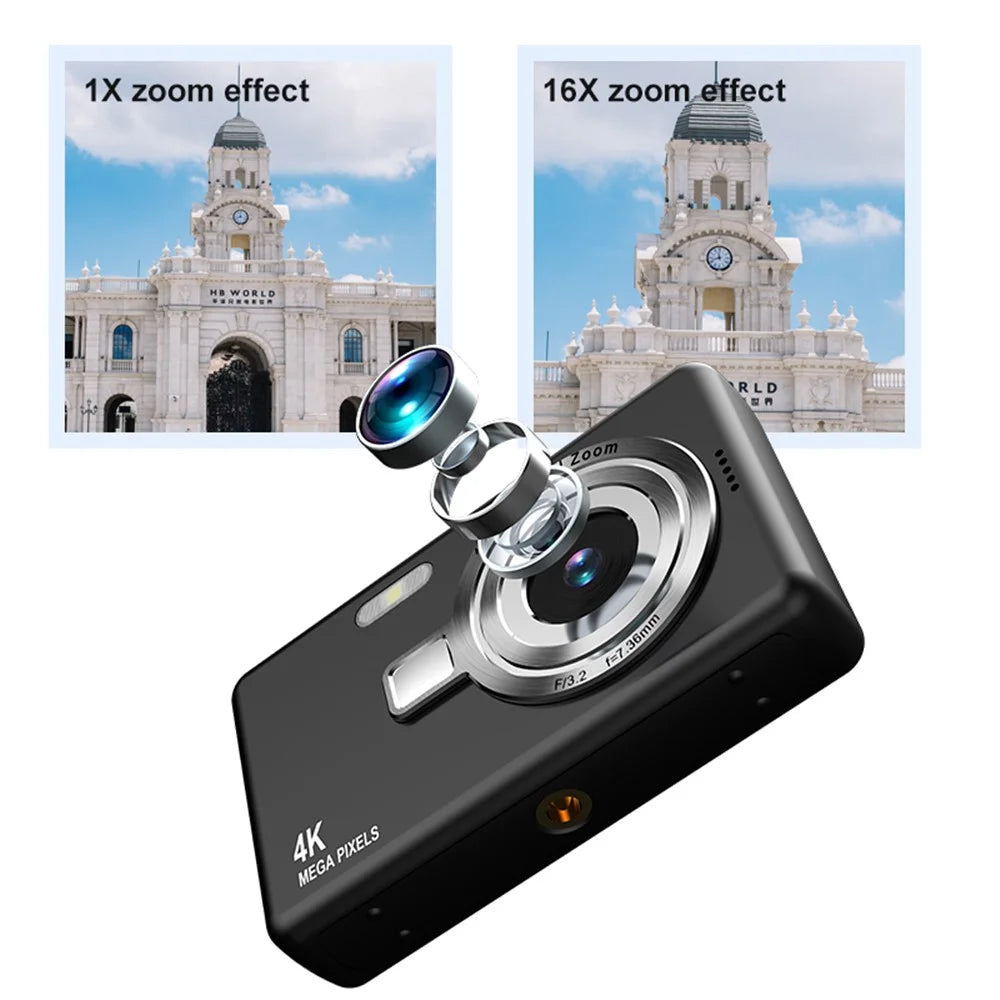 Q12 2.4 Inch HD Digital Camera 4K Video Recording Students CCD Camera without TF Card - Black - 6