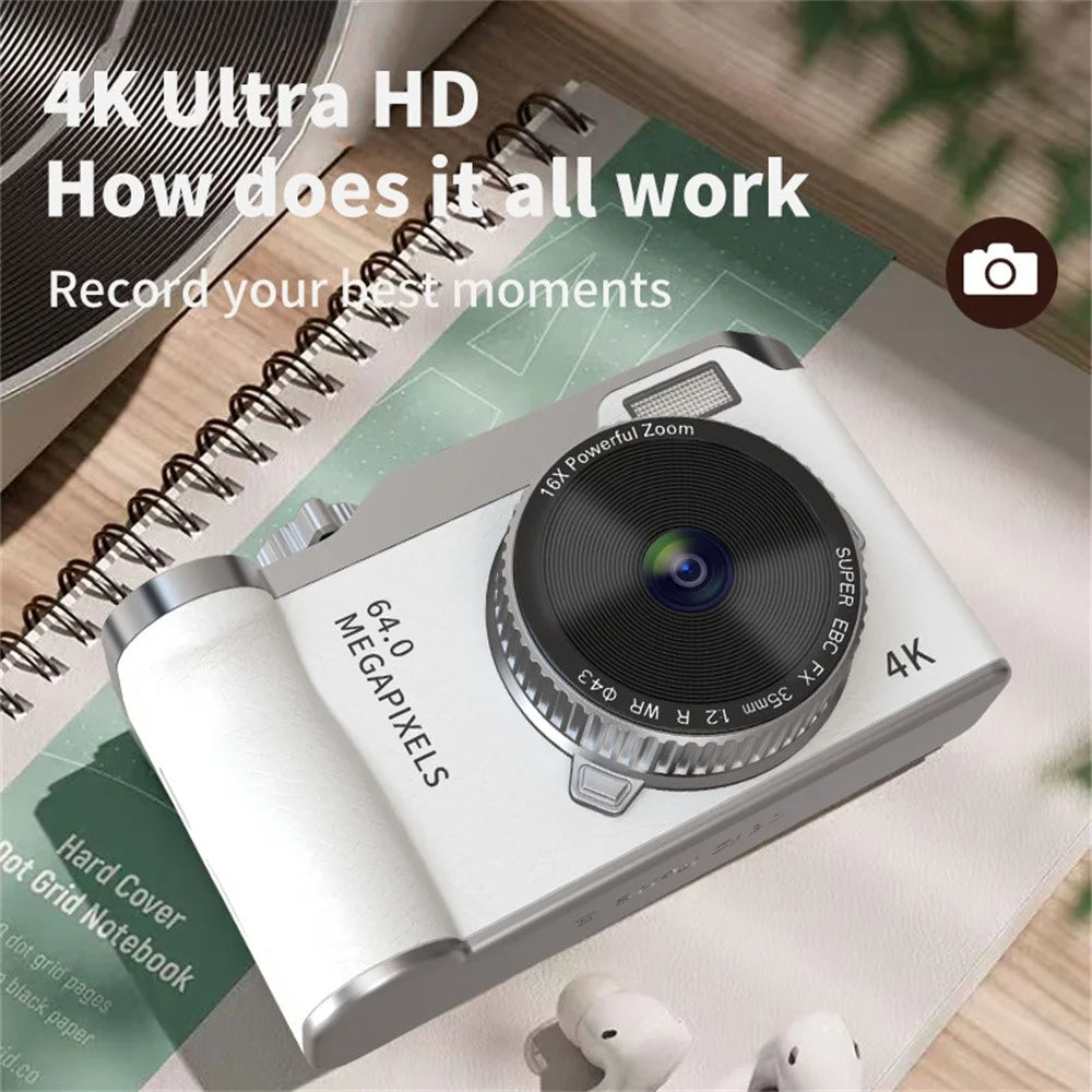 Y01 2.4 Inch IPS Screen Retro Digital Camera CCD 16X Digital Zoom HD Dual Lens Video Recorder - White - 2