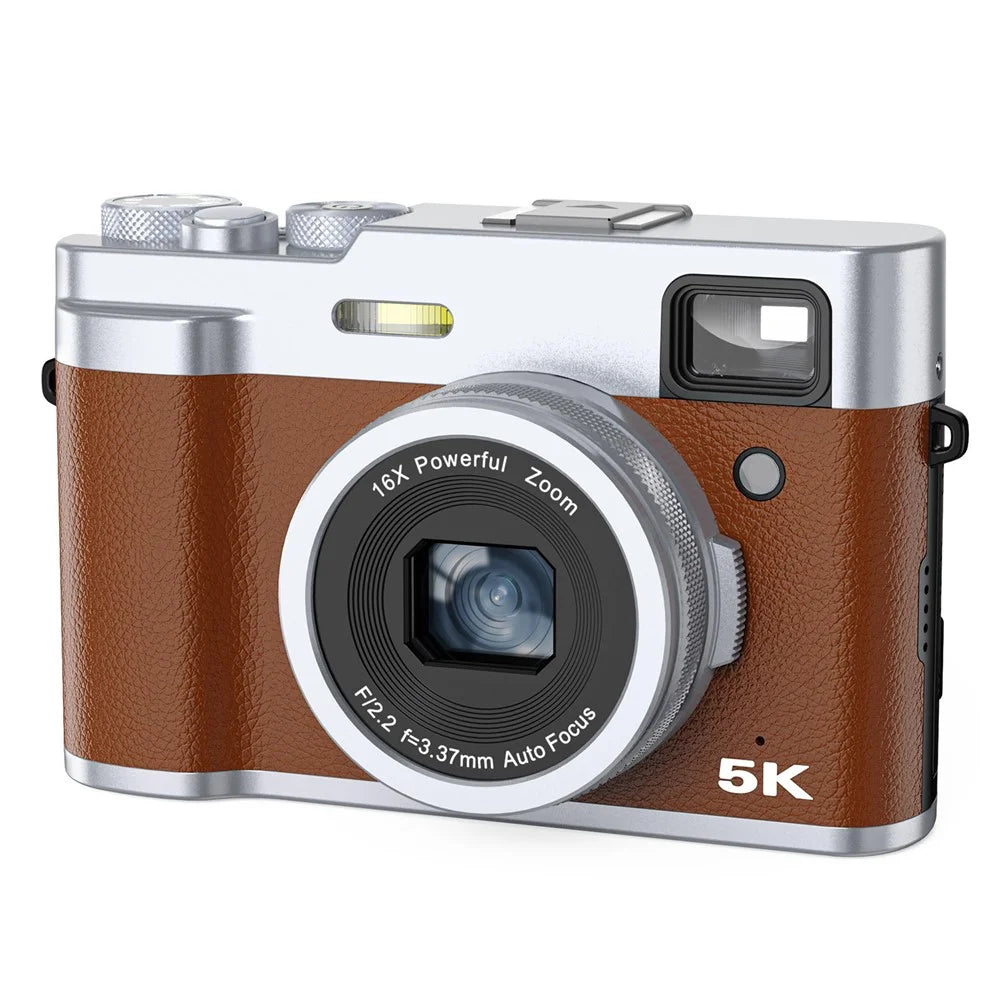 DC203 Kids 5K Camera 48MP Digital Camera 16X Digital Zoom Dual Camera for Teens - Brown / EU Plug - 1