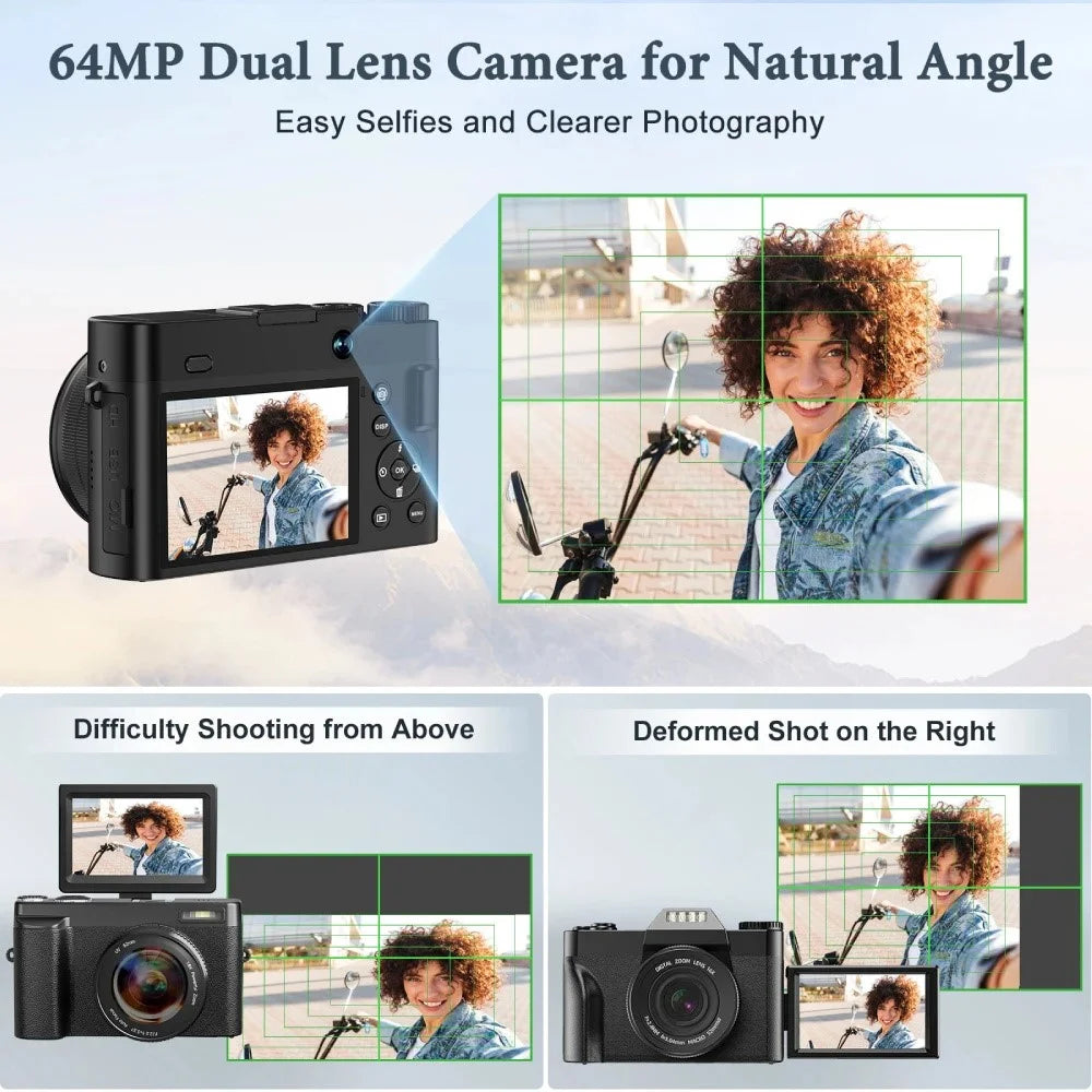 DC101L-AF 4K Digital Camera Home Outdoor Shooting Mirrorless Camera with 32GB Memory Card - Black - 7