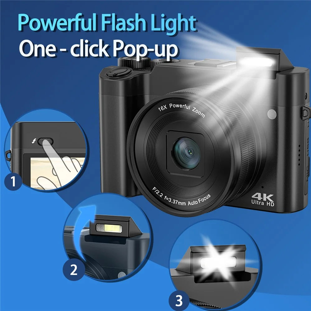 DC218L Beginners 4K 64MP Digital Camera Dual Lens 16X Zoom Autofocus Camera with 32G Memory Card - 5
